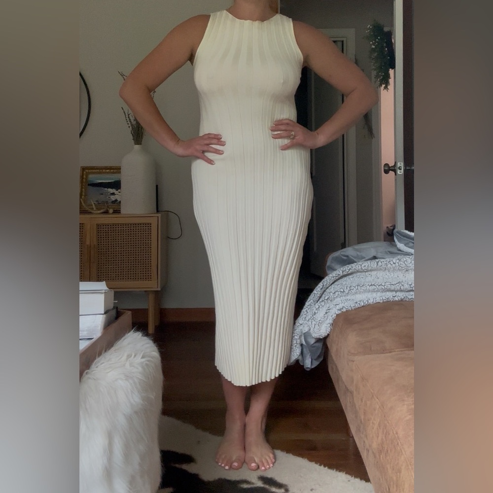 Elegant Cream Ribbed Knit Dress